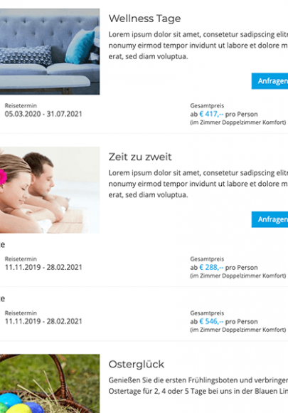 Webmaster Integration vioma BOOKING Pauschalen und Angebote Auflistungen