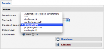 Standard-Sprache pro Domain änderbar [Bild 1]