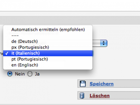 Standard-Sprache pro Domain änderbar