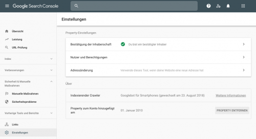 Google Search Console Einstellungen Beispiel