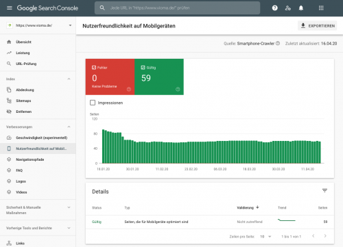 Google Search Console Nutzerfreundlichkeit auf Mobilgeräten Beispiel