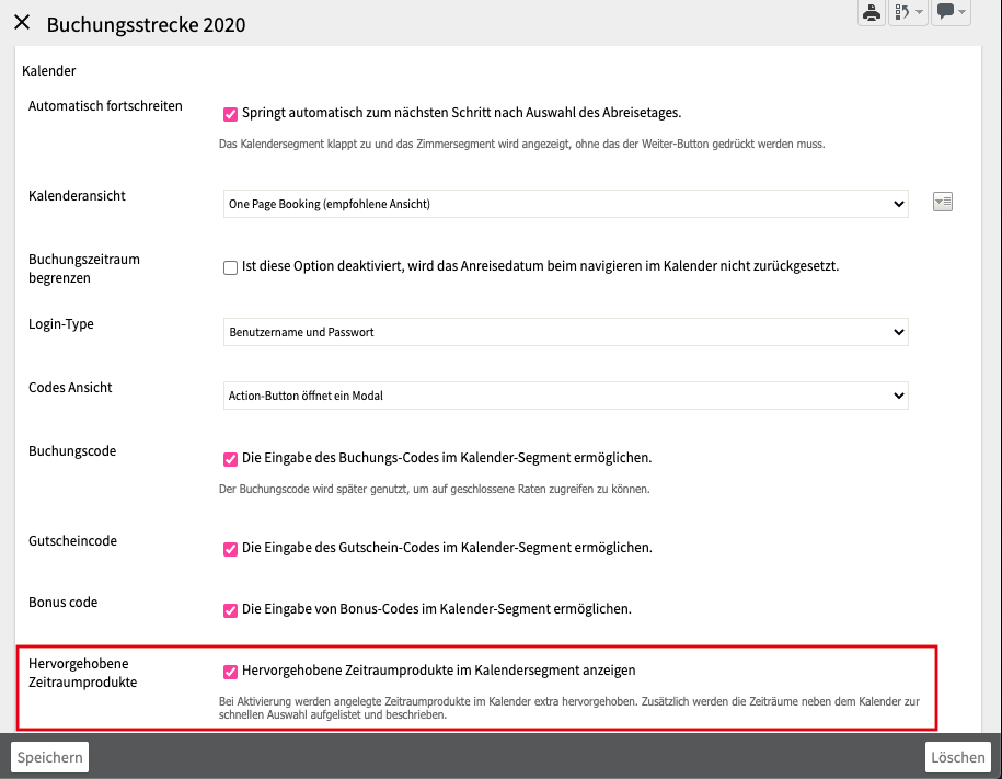 Abbildung im Ausgangskanal: Einstellung “Hervorgehobene Zeitraumprodukte”