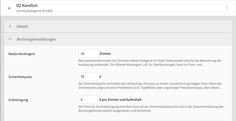 Abb.4: Segment “Buchungseinstellungen” in einer Zimmerkategorie