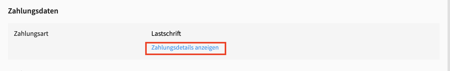 Abb.5: Lastschrift-Daten hinter dem Link “Zahlungsdetails anzeigen”