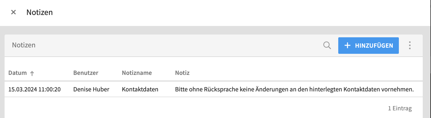 Abb. 3: Ansicht bestehender und Hinzufügen neuer Notizen.